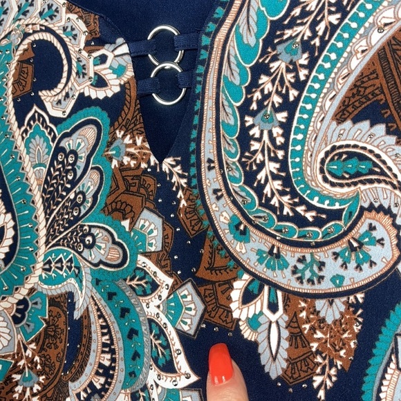 JM Collection 3/4 sleeve studded tunic boho chic Sz M - Picture 5 of 11